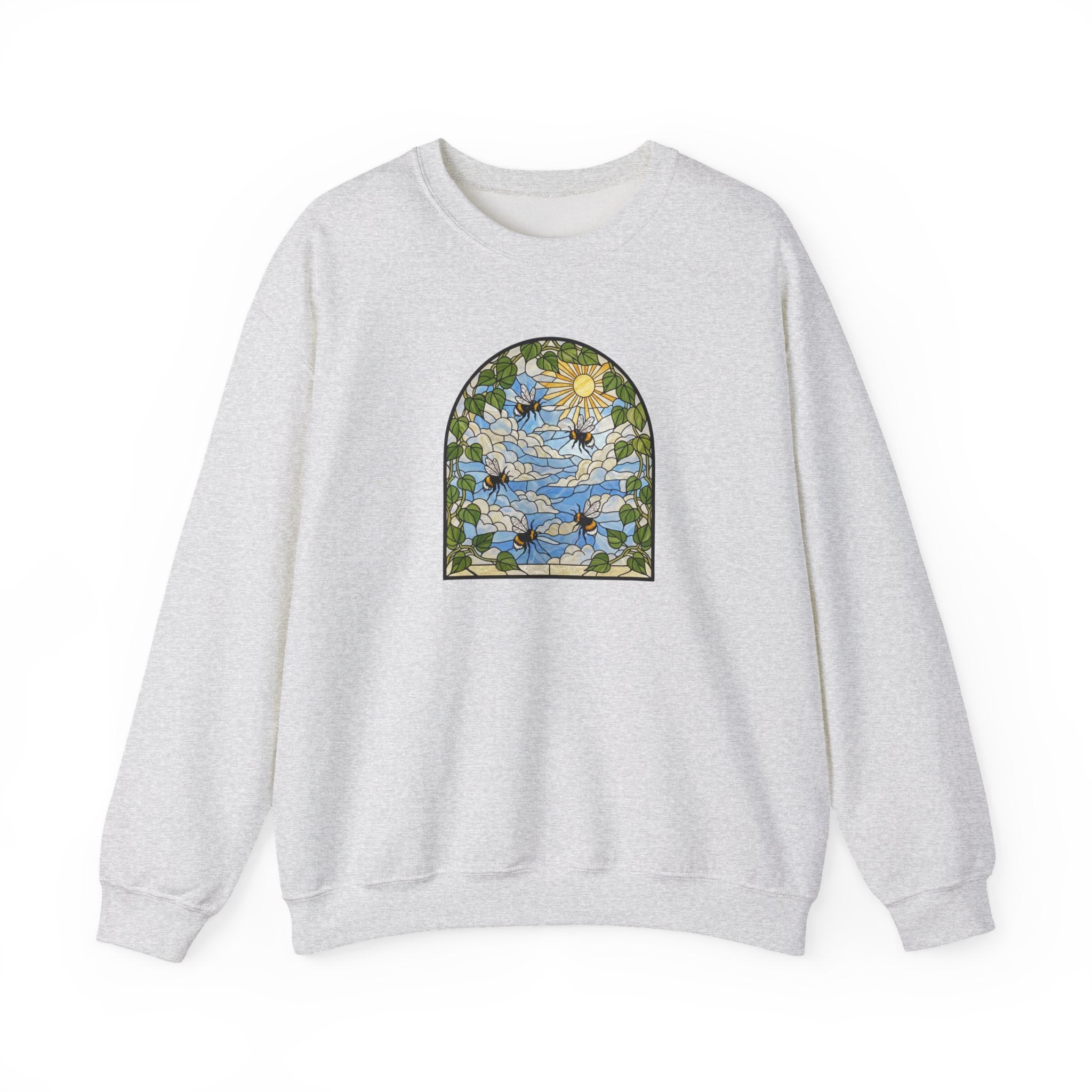 Stained Glass Bumblebee Crewneck Sweatshirt | Arched Vintage Window Pullover