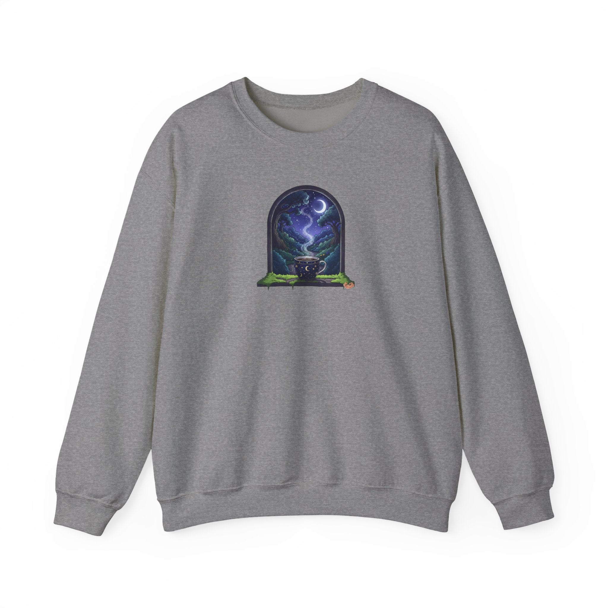 Mystic Night Crewneck Sweatshirt | Coffee with Forest View Pullover