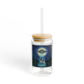 UFO Cow Abduction Glass Sipper | 16oz Eco Bamboo Lid Tumbler with Plastic Straw