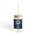UFO Cow Abduction Glass Sipper | 16oz Eco Bamboo Lid Tumbler with Plastic Straw