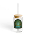 Koi Fish Pond in Willow Tree Forest Glass Sipper | 16oz Eco Bamboo Lid Tumbler with Plastic Straw
