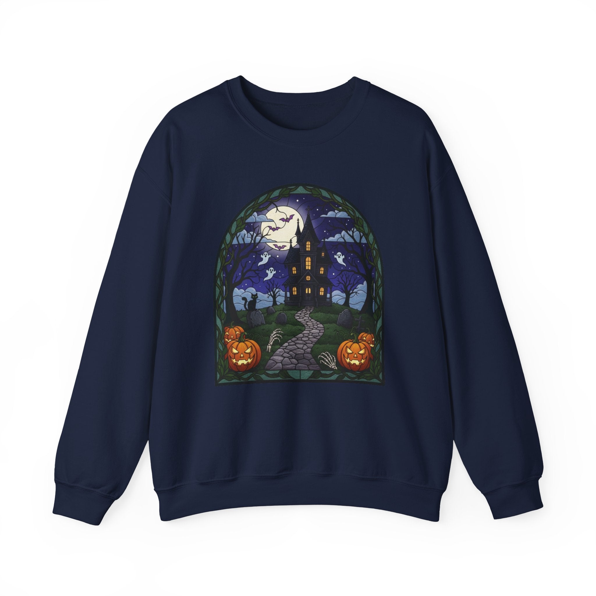 Haunted House Halloween Sweatshirt | Moonlit Spooky Crewneck