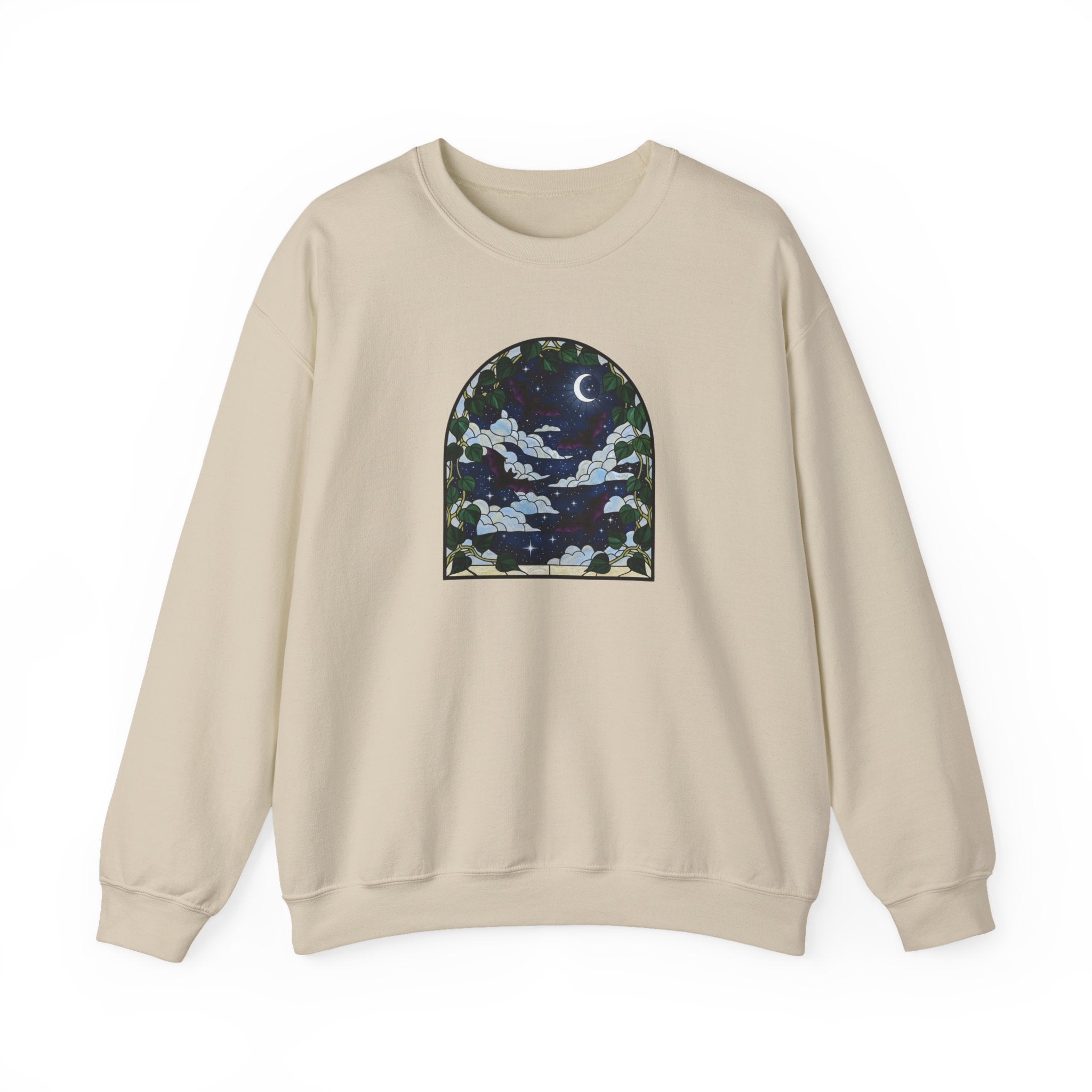 Moonlit Stained Glass Bats & Pothos Crewneck Sweatshirt