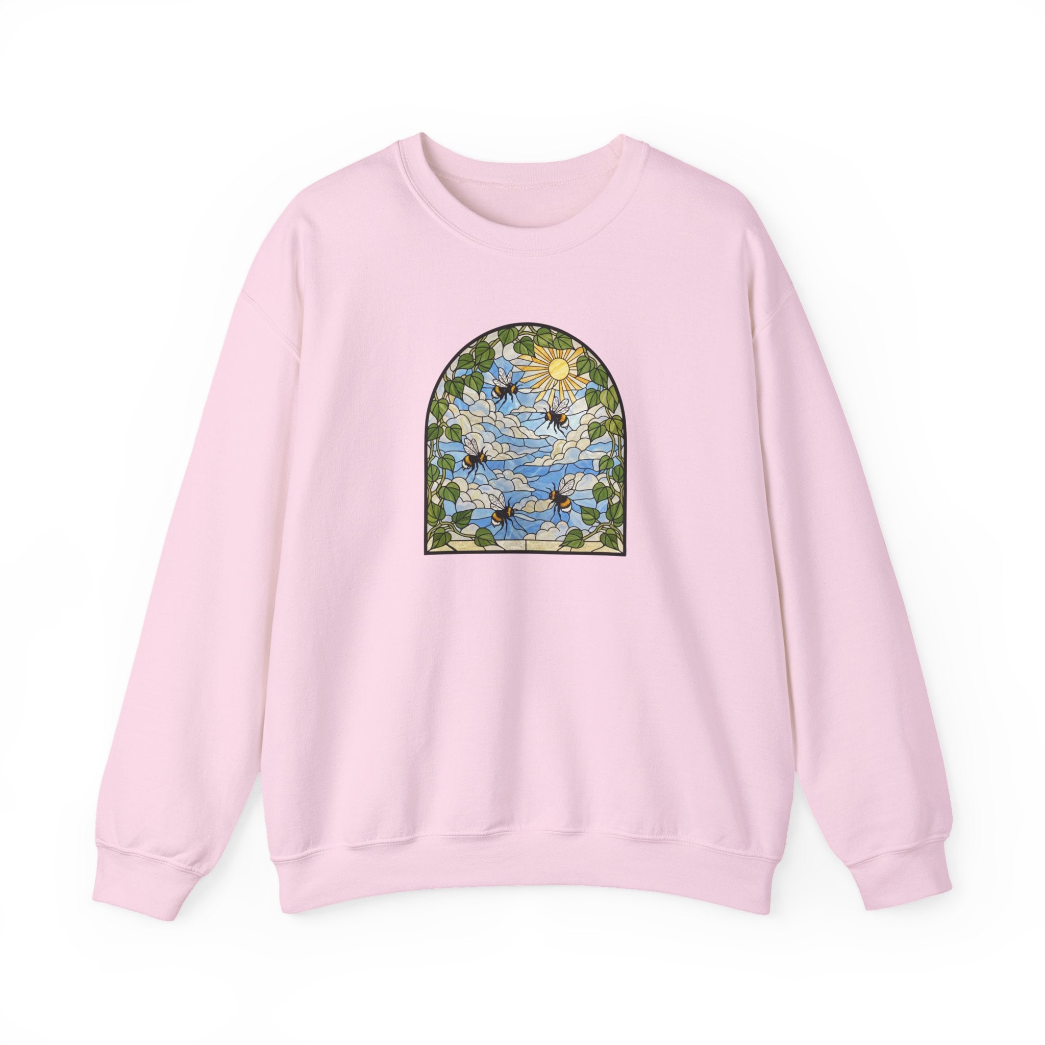 Stained Glass Bumblebee Crewneck Sweatshirt | Arched Vintage Window Pullover