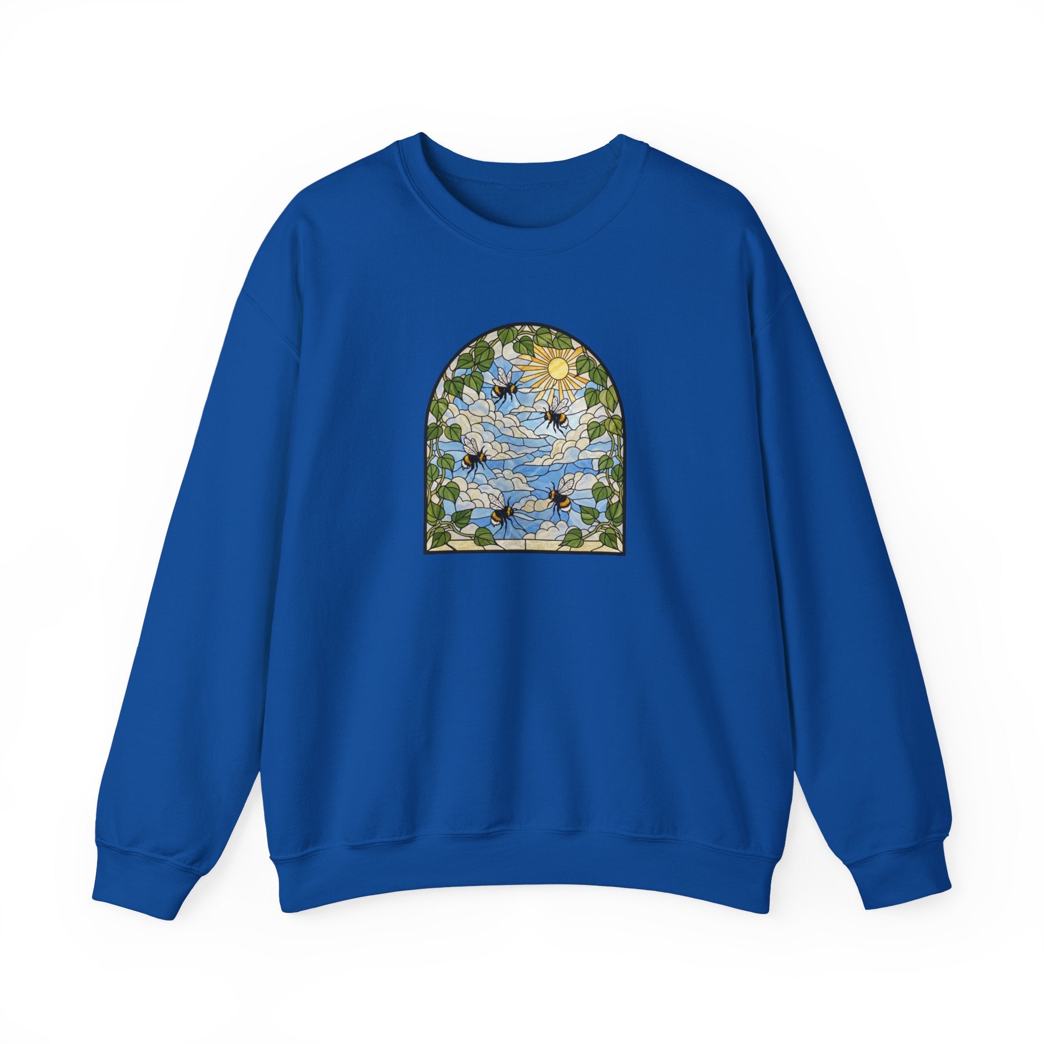 Stained Glass Bumblebee Crewneck Sweatshirt | Arched Vintage Window Pullover