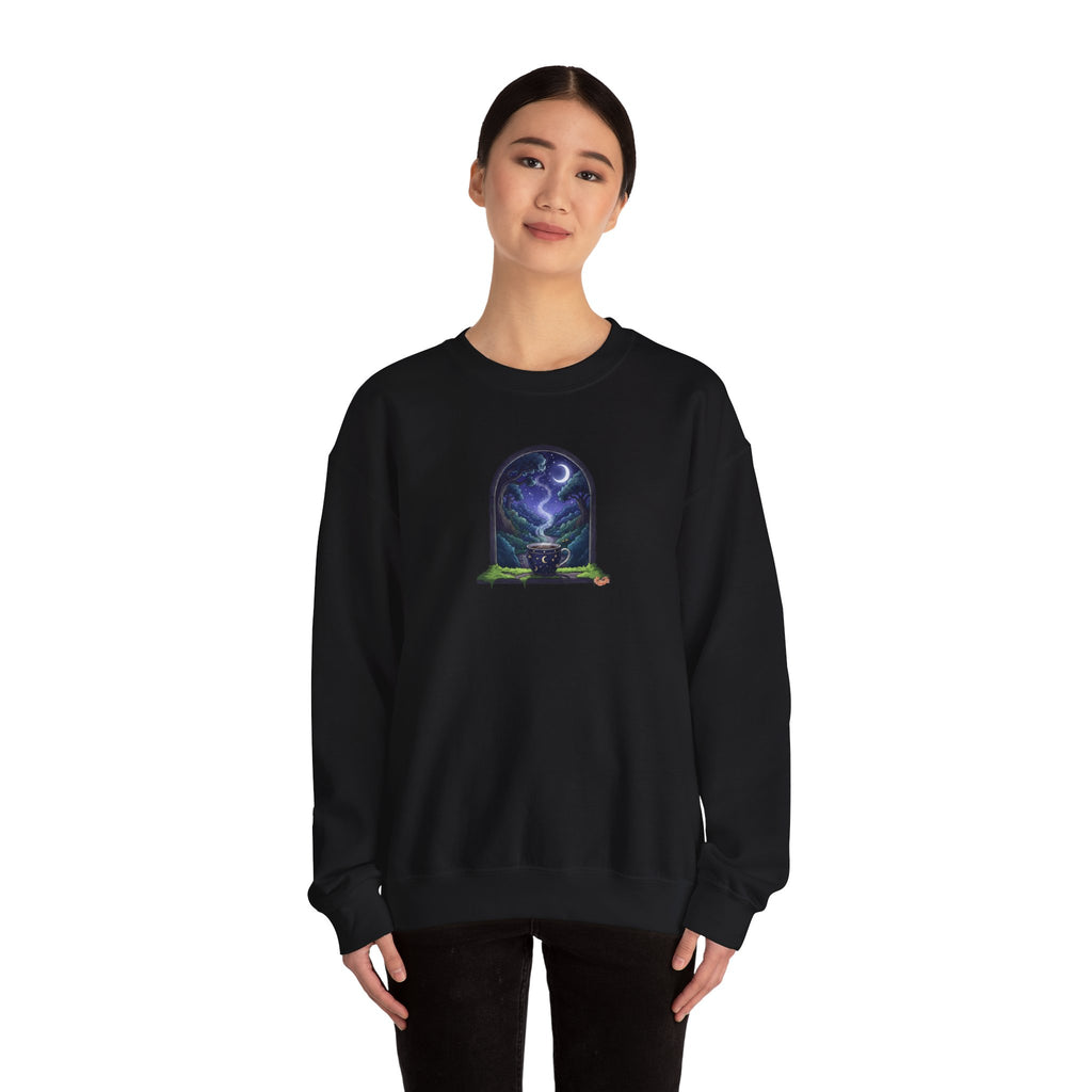 Mystic Night Crewneck Sweatshirt | Coffee with Forest View Pullover
