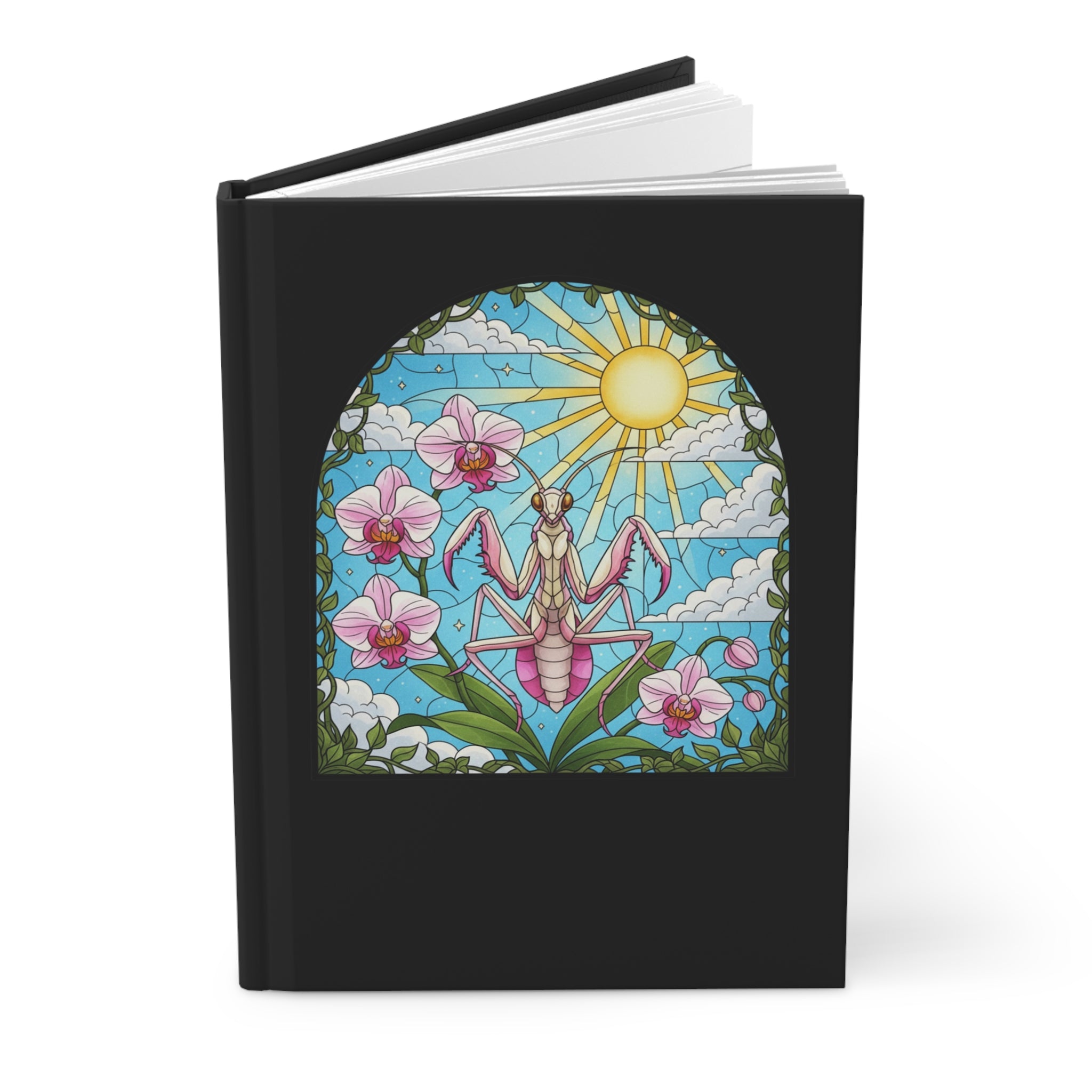 Orchid Praying Mantis Stained Glass Hardcover Journal