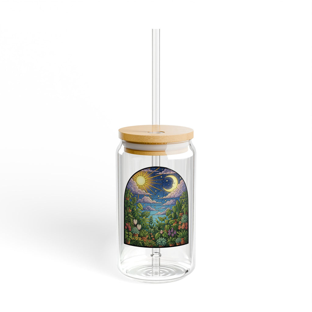 Celestial Houseplant Garden Sipper Glass | 16oz Eco Bamboo Lid Tumbler with Plastic Straw