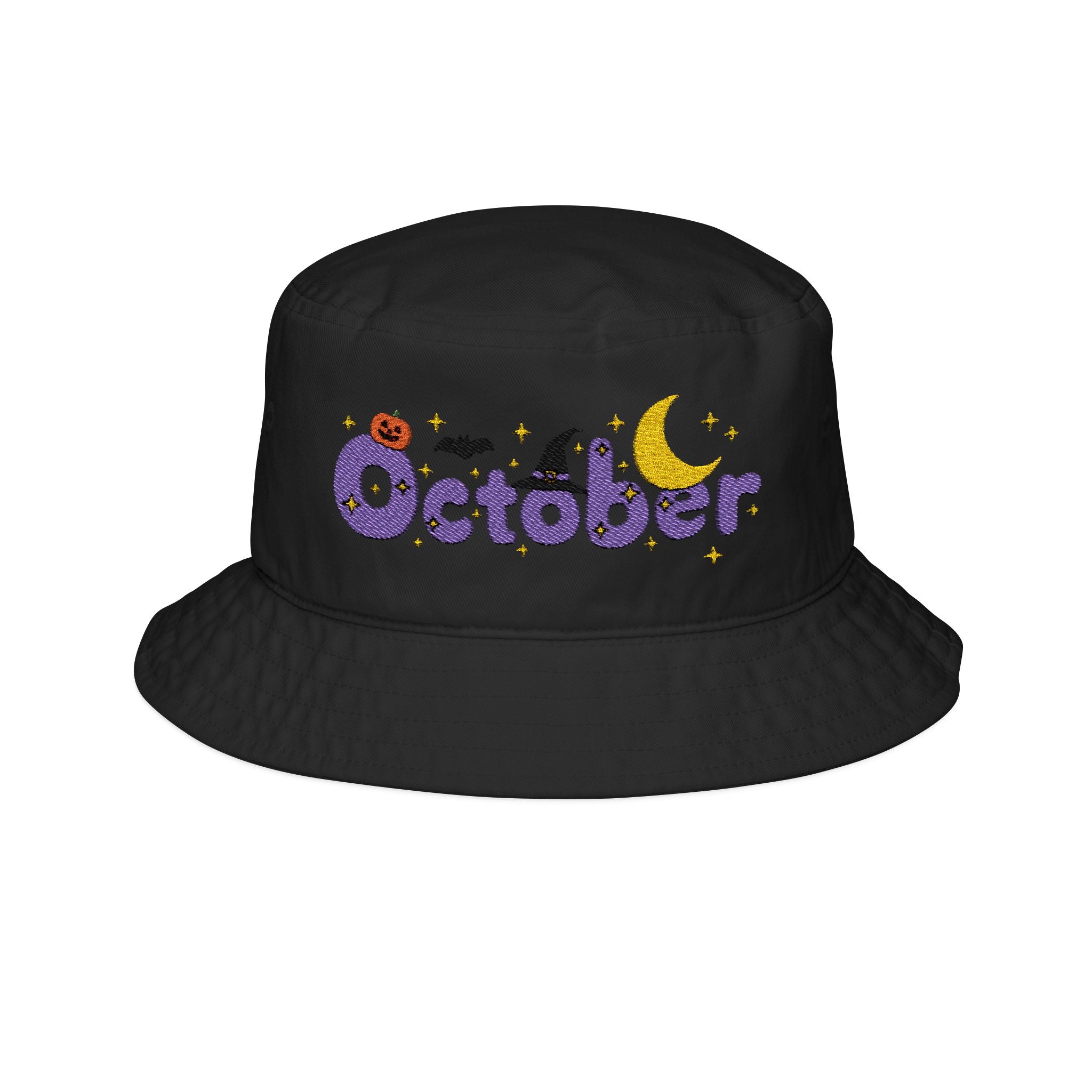 October Embroidered Bucket Hat | Halloween Pumpkin & Moon Fall Hat
