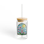 Orchid Praying Mantis Glass Sipper | 16oz Eco Bamboo Lid Tumbler with Plastic Straw