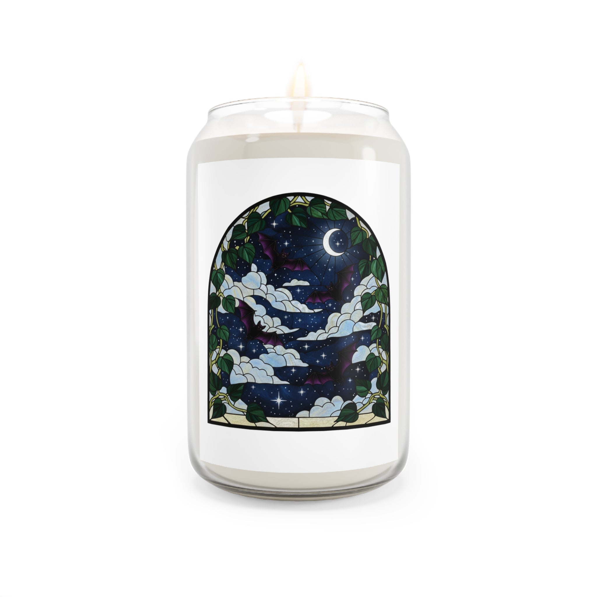 Moonlit Stained Glass Bats & Pothos Scented Soy Candle 13.75oz