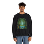 Whimsical Willow Tree Koi Fish Pond Stained Glass Crewneck Sweatshirt