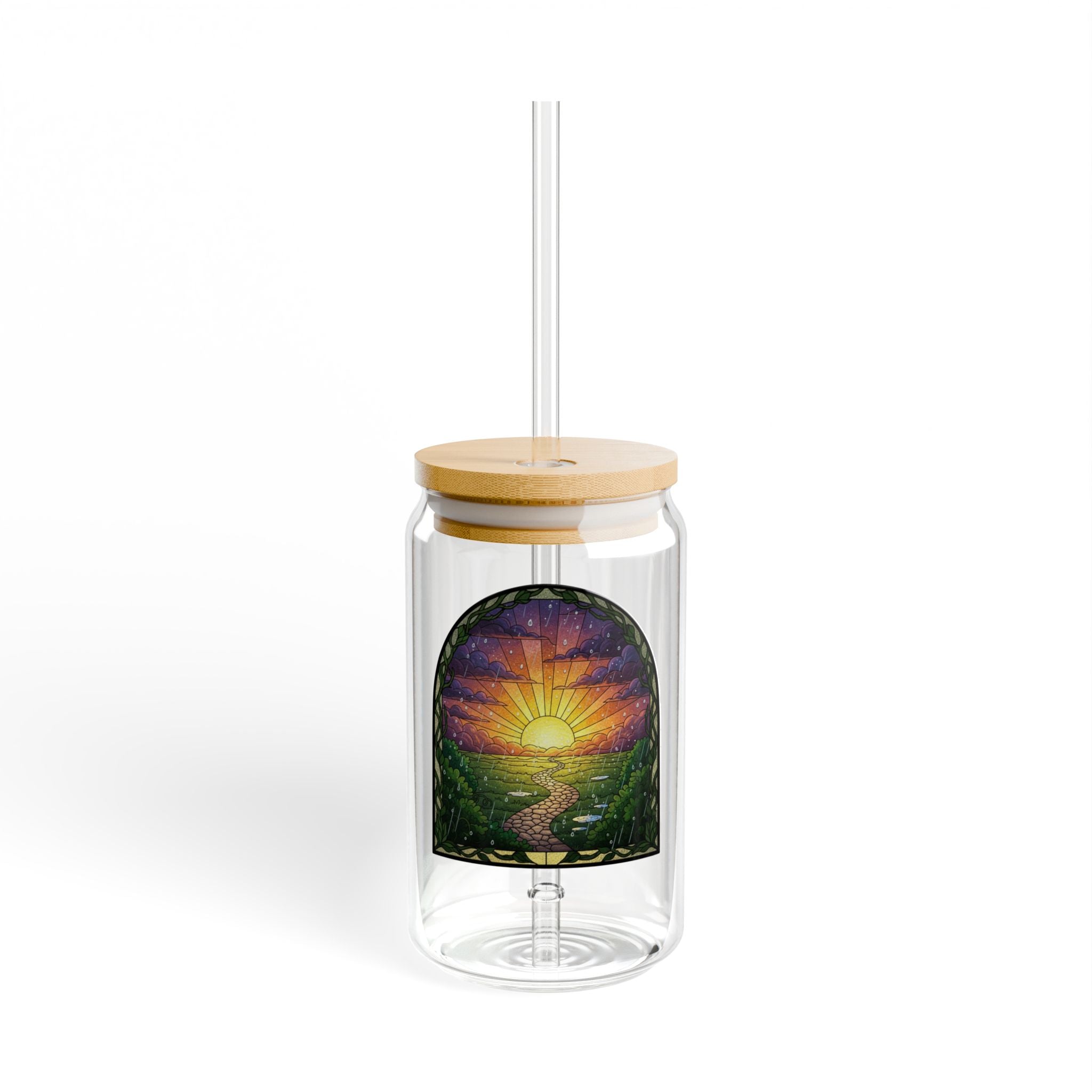 Rainy Sunset Glass Slipper | 16oz Eco Bamboo Lid Tumbler with Plastic Straw
