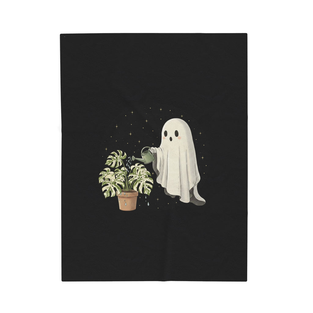 Ghostly Plant Care Velveteen Plush Blanket | Cute Halloween Throw for Plant Lovers