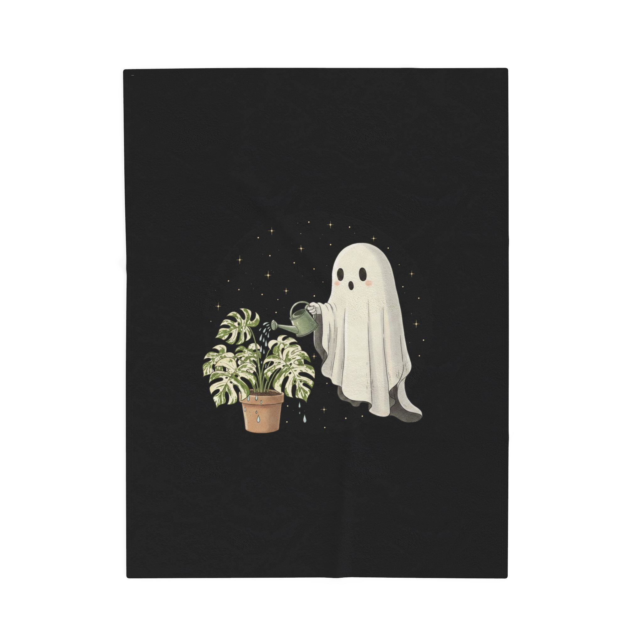 Ghostly Plant Care Velveteen Plush Blanket | Cute Halloween Throw for Plant Lovers
