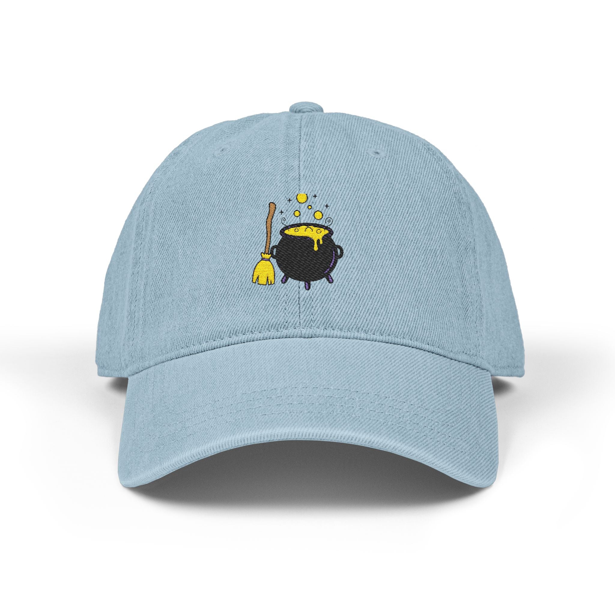 Embroidered Bubbling Witch Cauldron Denim Hat | Cute Halloween Embroidery Cap