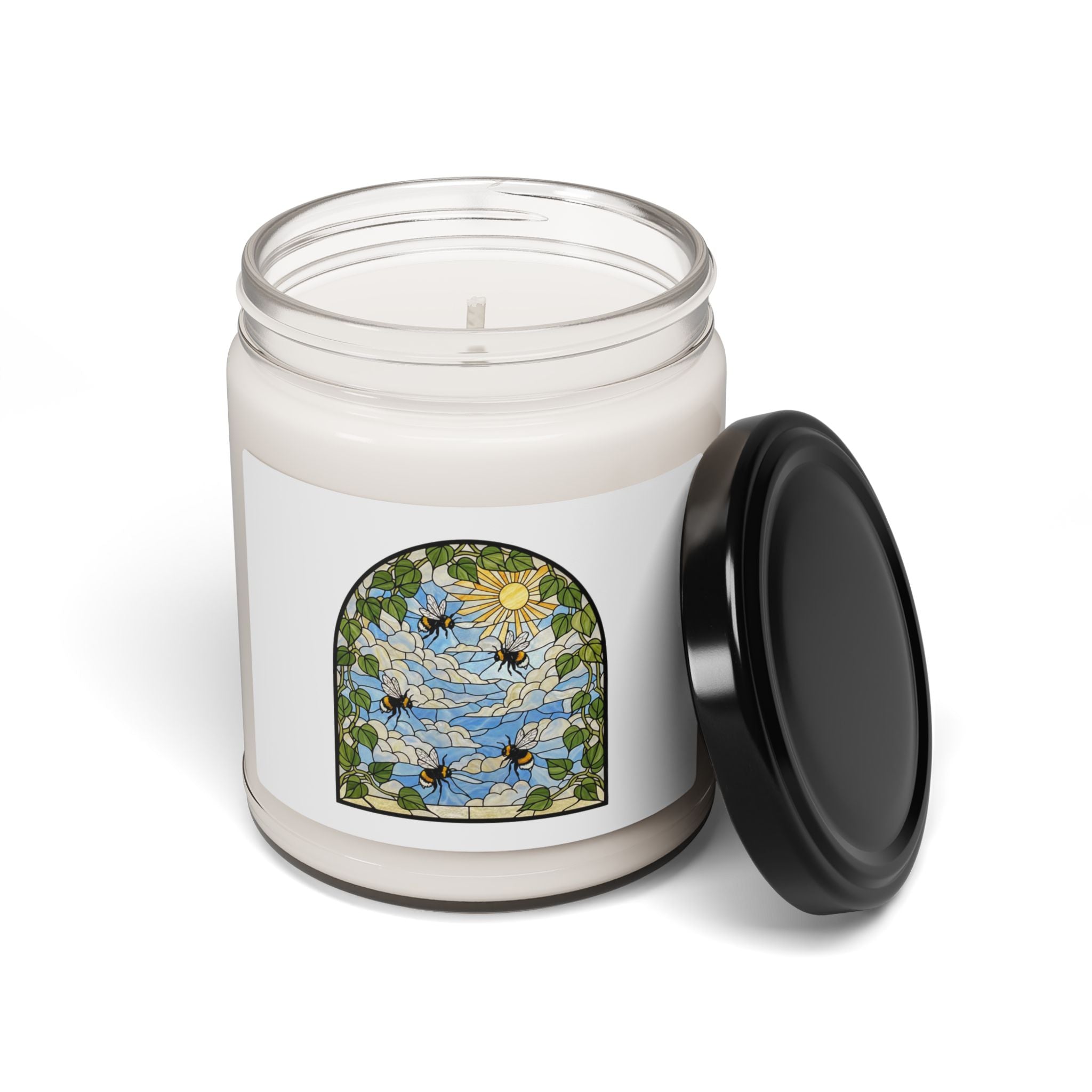 Bees & Pothos Stained Glass Art Scented Soy Candle | 9oz Floral Aromatherapy Jar