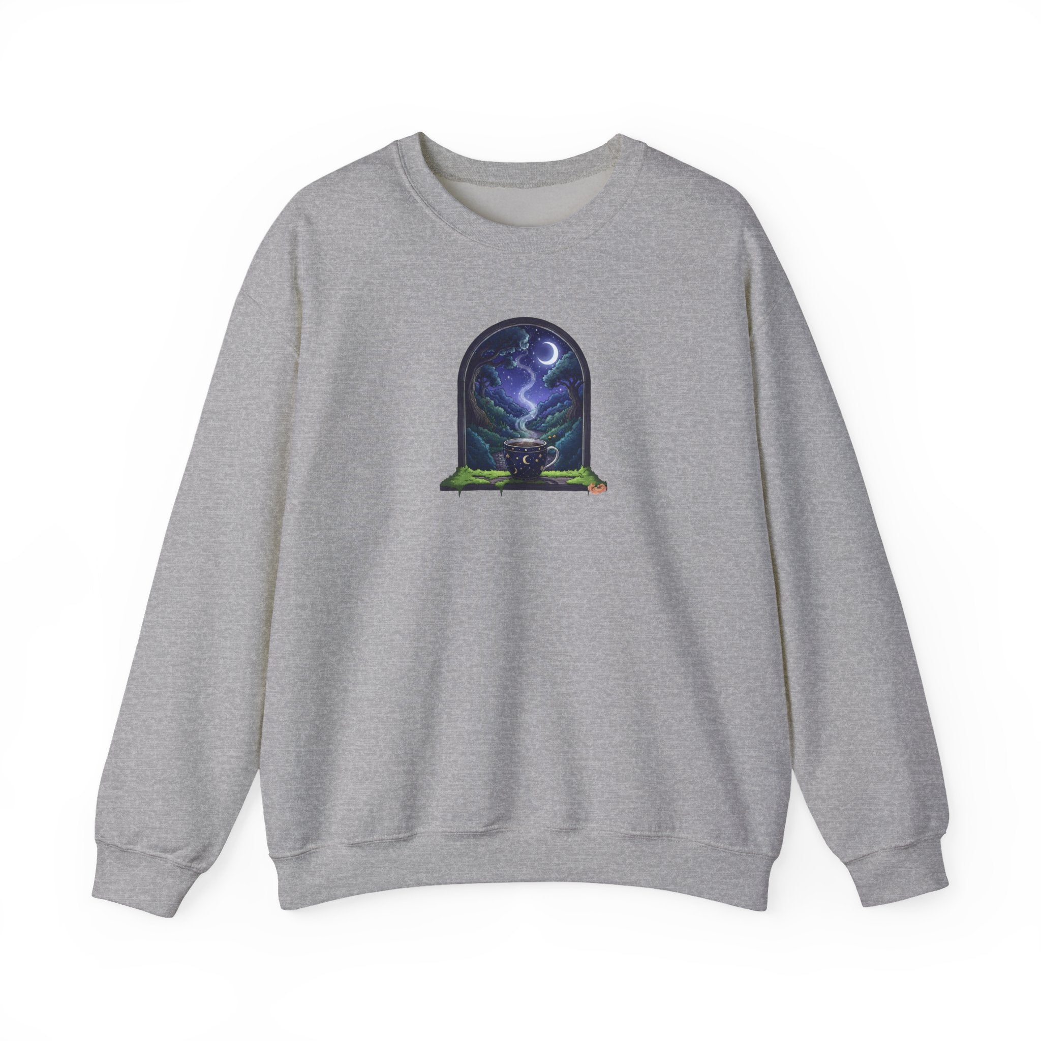 Mystic Night Crewneck Sweatshirt | Coffee with Forest View Pullover