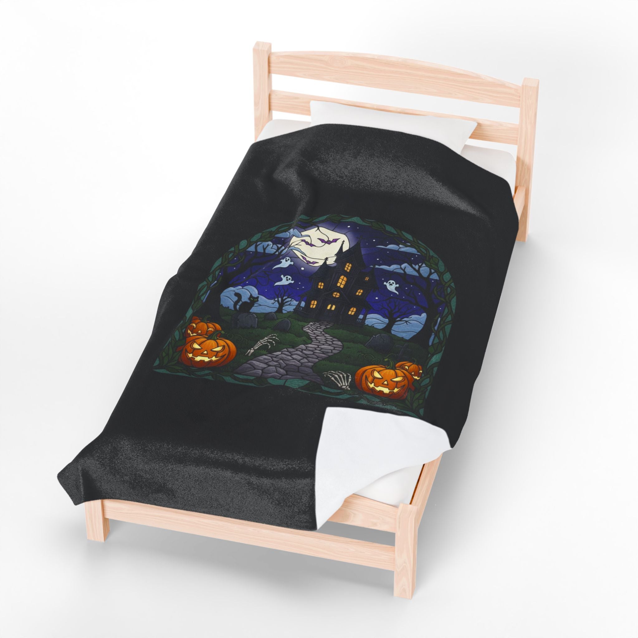 Haunted House Halloween Velveteen Plush Blanket | Spooky Throw