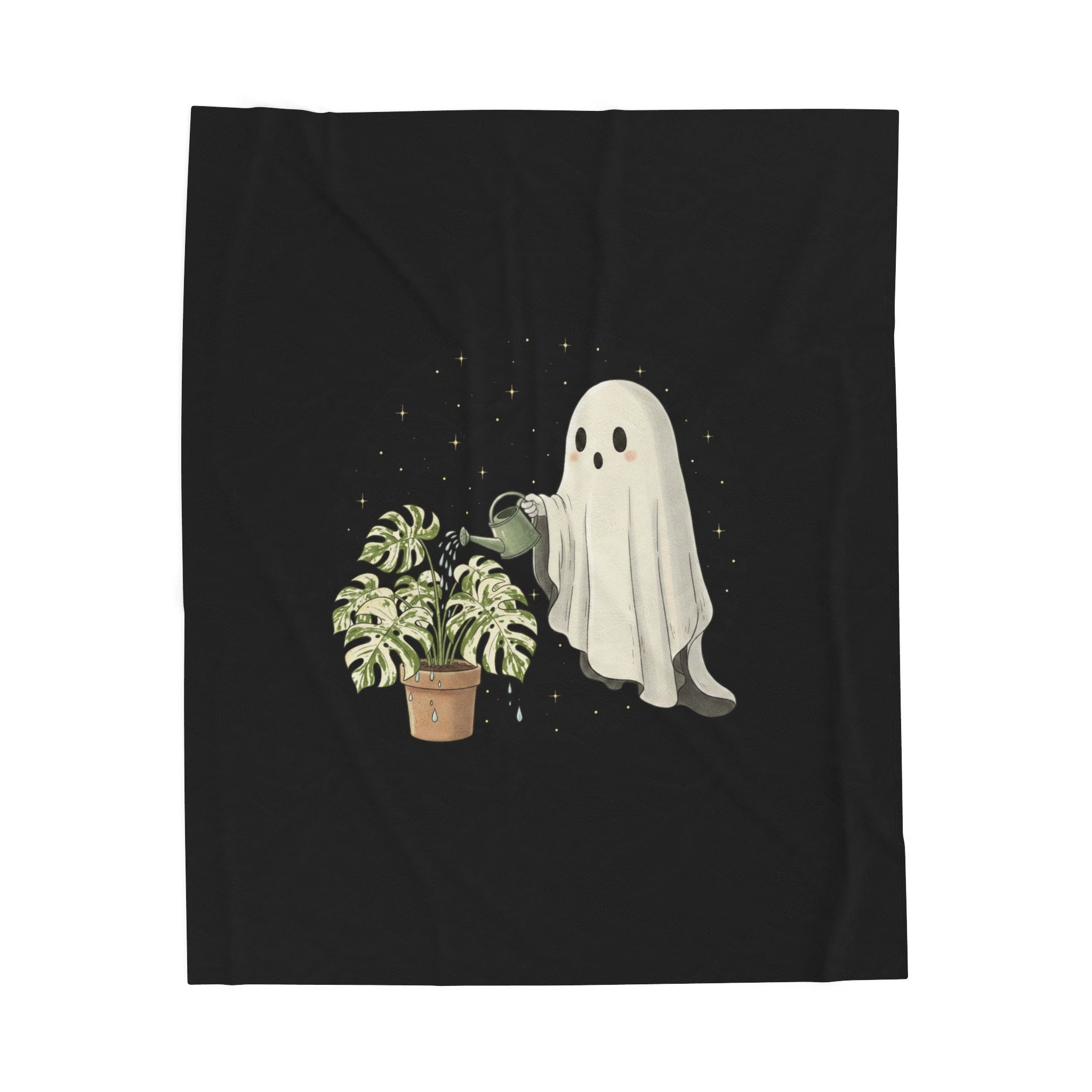 Ghostly Plant Care Velveteen Plush Blanket | Cute Halloween Throw for Plant Lovers