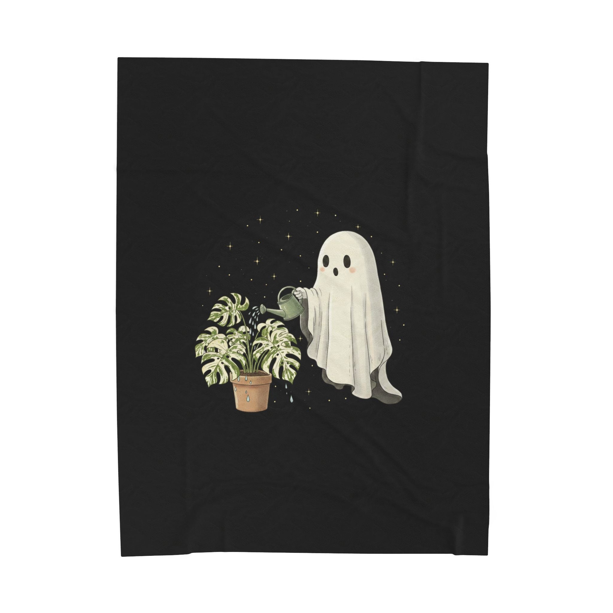 Ghostly Plant Care Velveteen Plush Blanket | Cute Halloween Throw for Plant Lovers