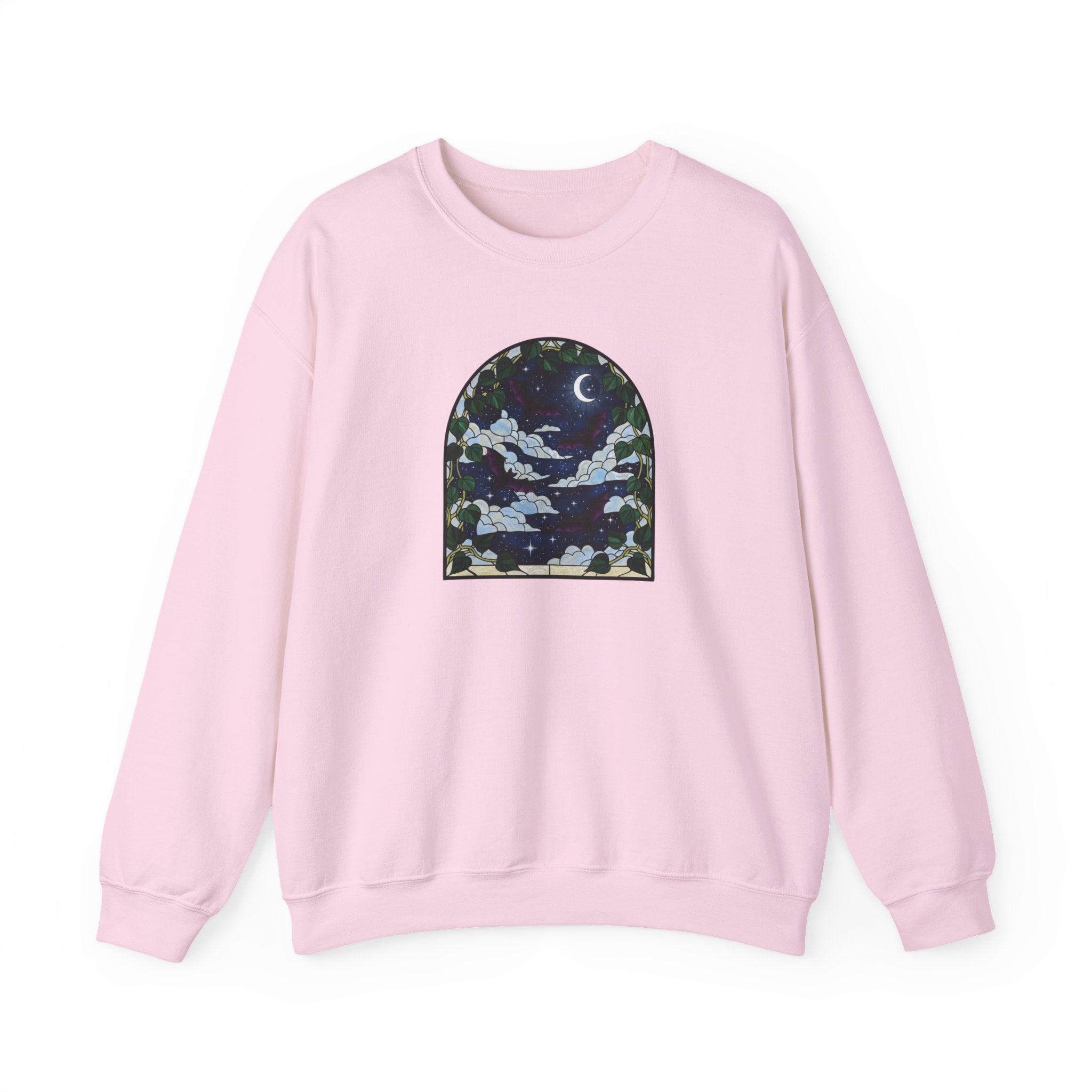 Moonlit Stained Glass Bats & Pothos Crewneck Sweatshirt