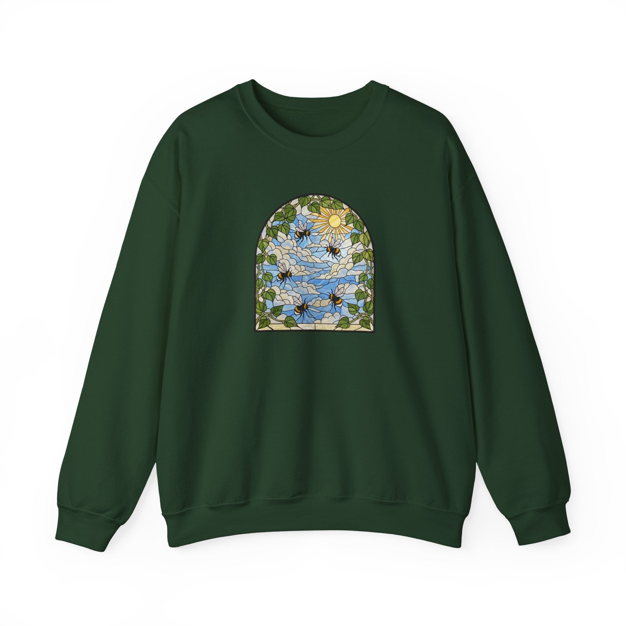 Stained Glass Bumblebee Crewneck Sweatshirt | Arched Vintage Window Pullover