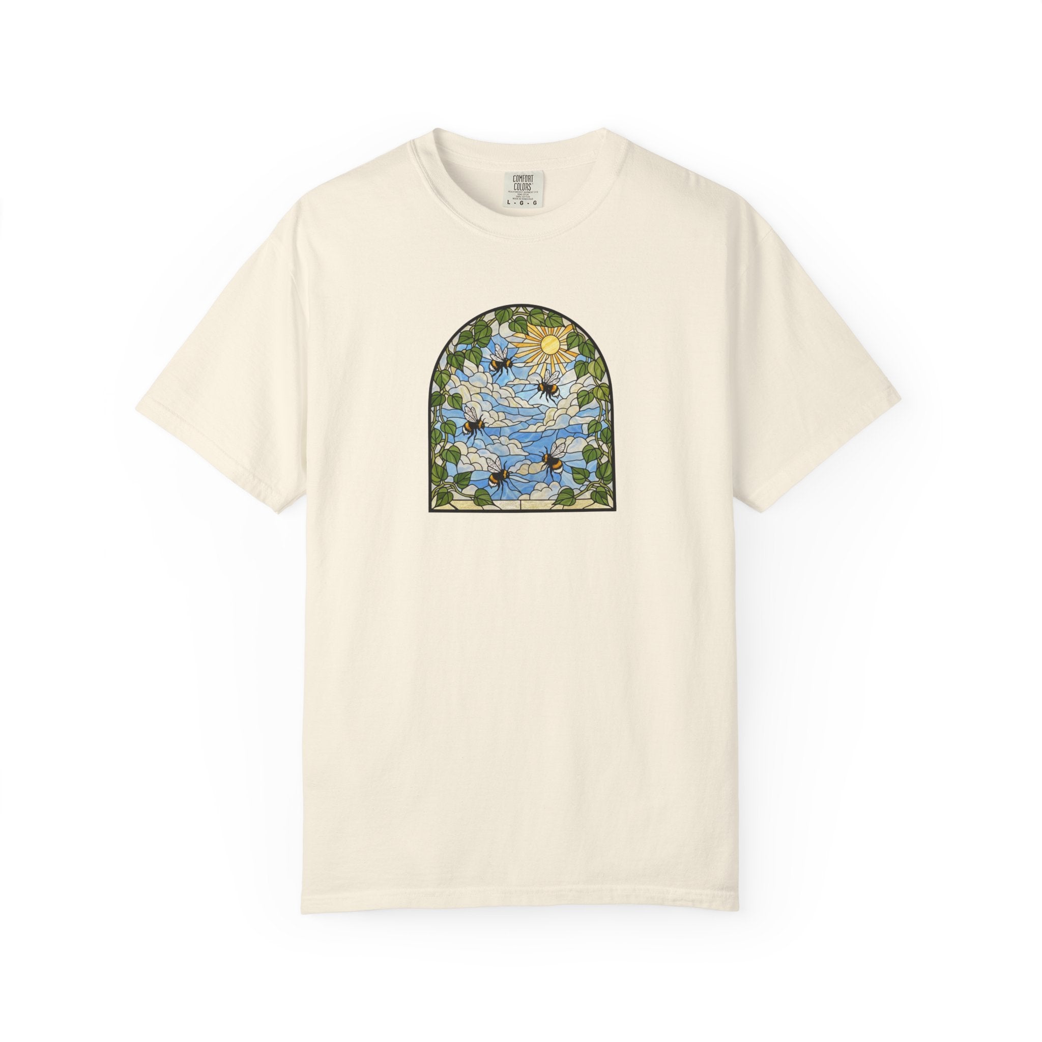 Stained Glass Bumblebee T-Shirt | Arched Vintage Window Tee