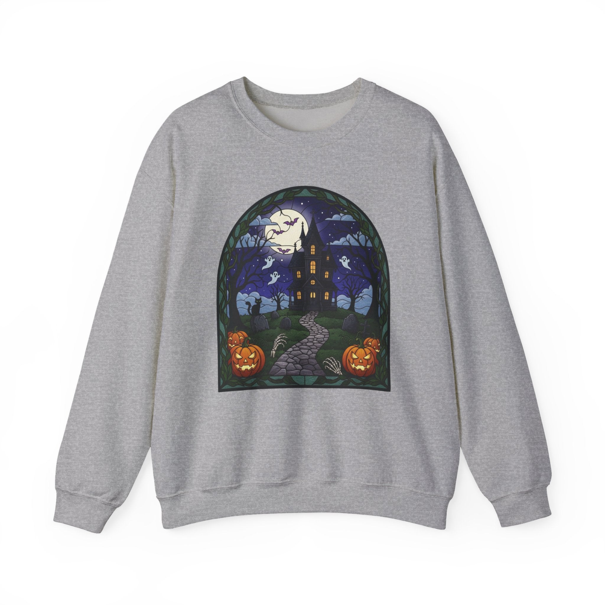 Haunted House Halloween Sweatshirt | Moonlit Spooky Crewneck