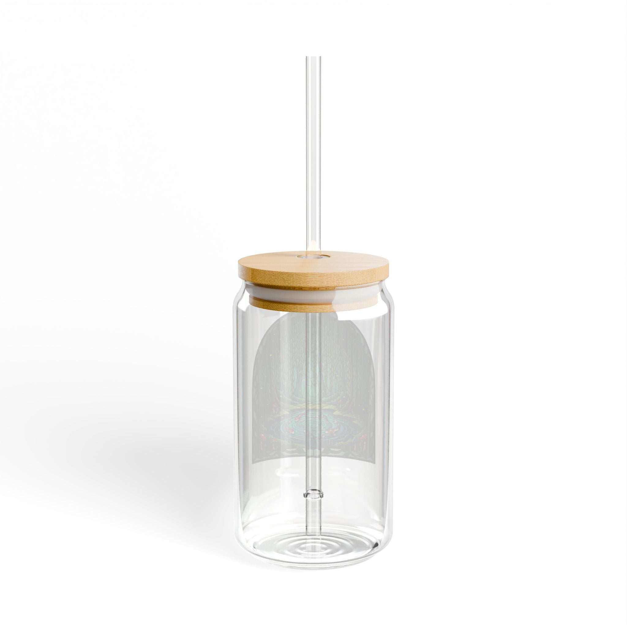 Koi Fish Pond in Willow Tree Forest Glass Sipper | 16oz Eco Bamboo Lid Tumbler with Plastic Straw