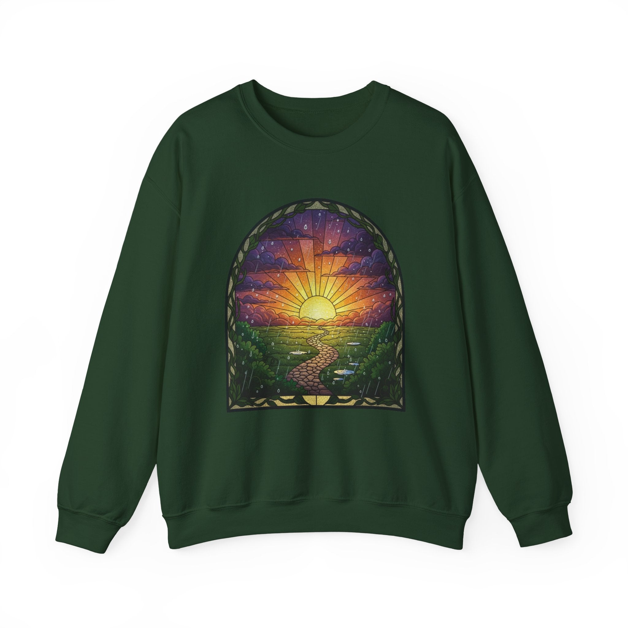 Rainy Sunset Stained Glass Crewneck Sweatshirt