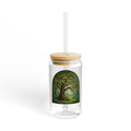 Whimsical Forest Glass Sipper | 16oz Eco Bamboo Lid Tumbler with Plastic Straw