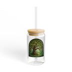 Whimsical Forest Glass Sipper | 16oz Eco Bamboo Lid Tumbler with Plastic Straw