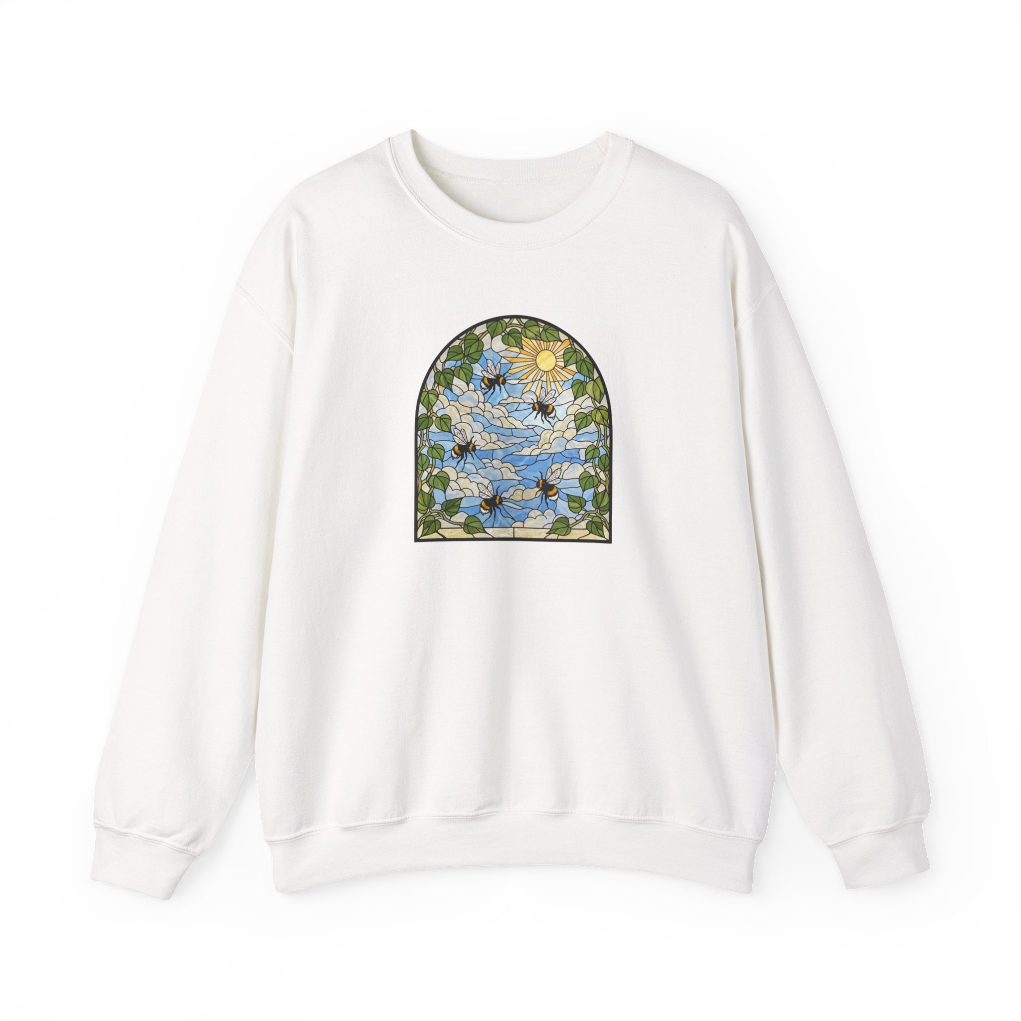 Stained Glass Bumblebee Crewneck Sweatshirt | Arched Vintage Window Pullover