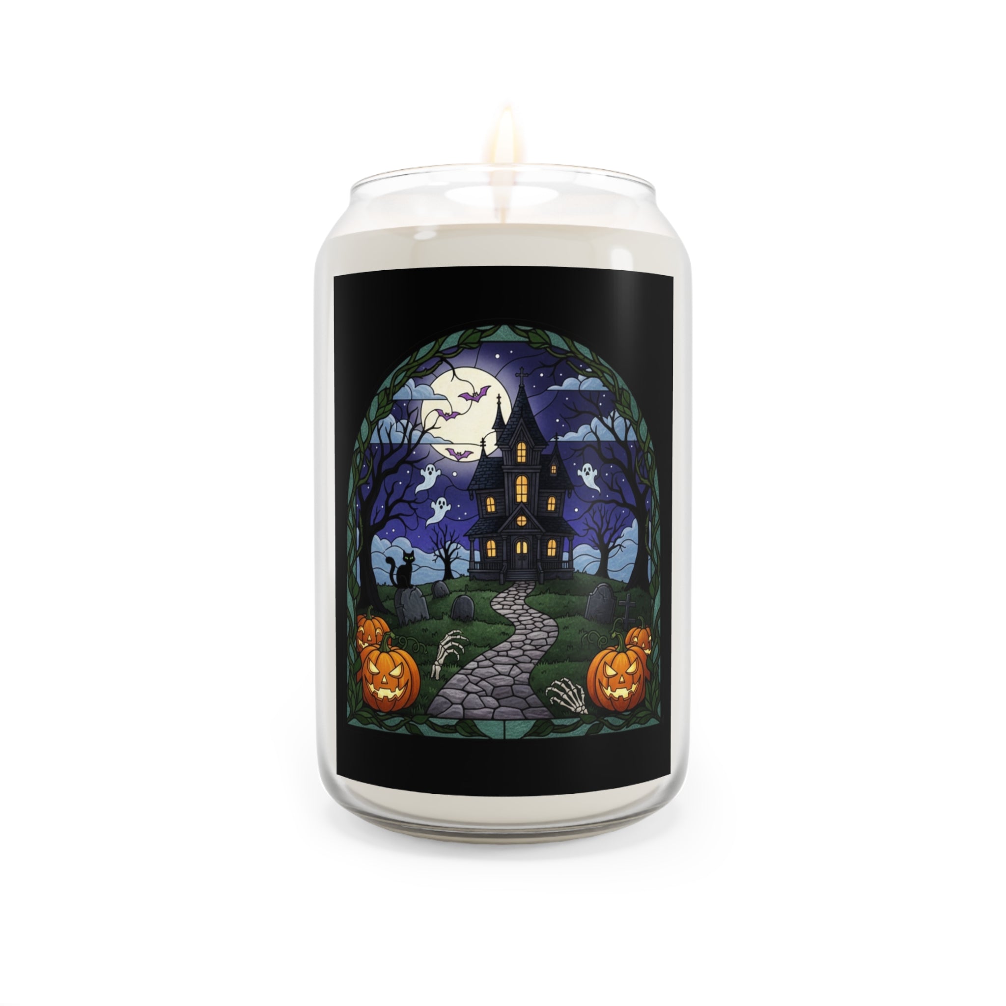 Haunted House Halloween Stained Glass Art Soy Candle 13.75 oz