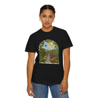 Garden Path T-Shirt — Stained Glass Sunflower & Vegetable Patch Design