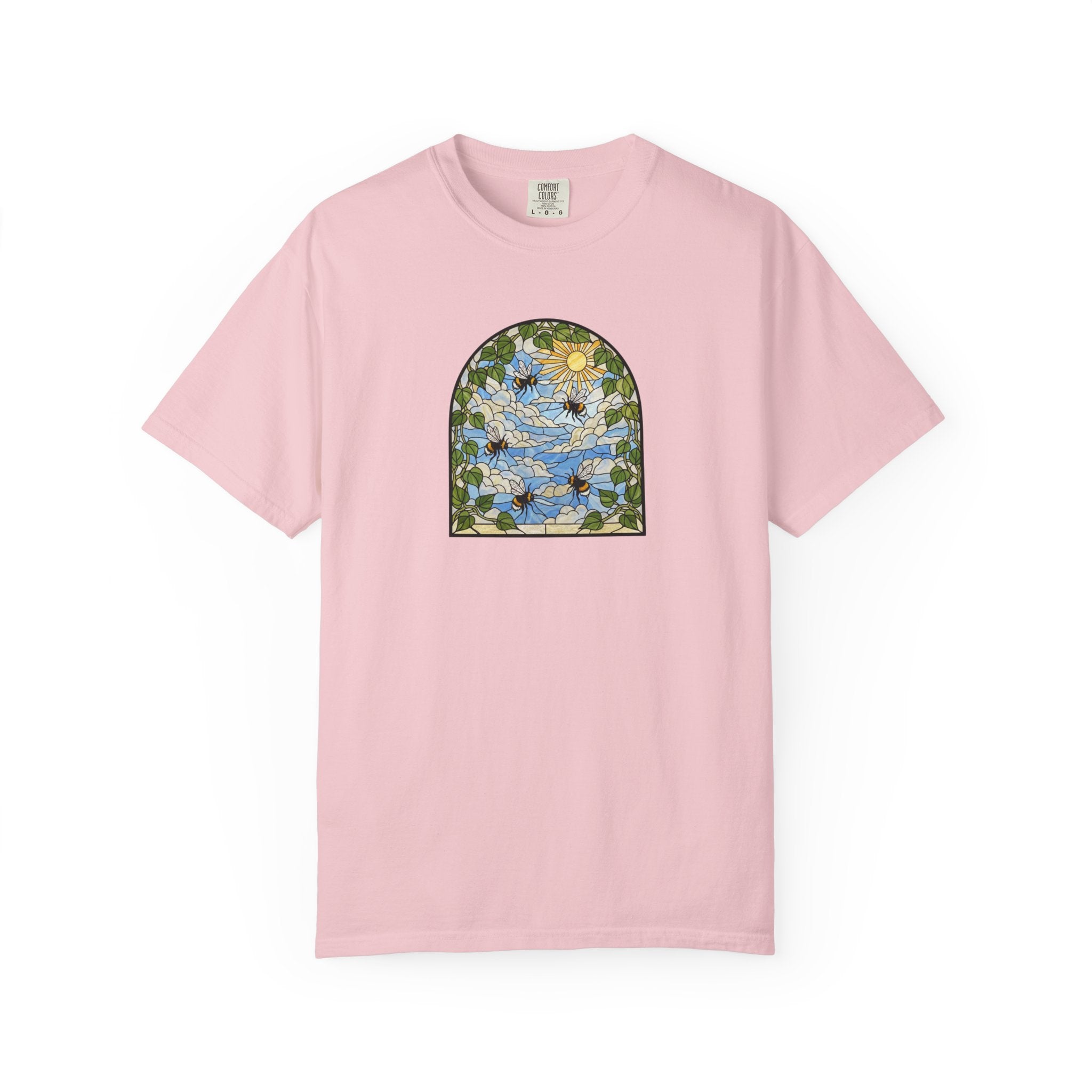 Stained Glass Bumblebee T-Shirt | Arched Vintage Window Tee