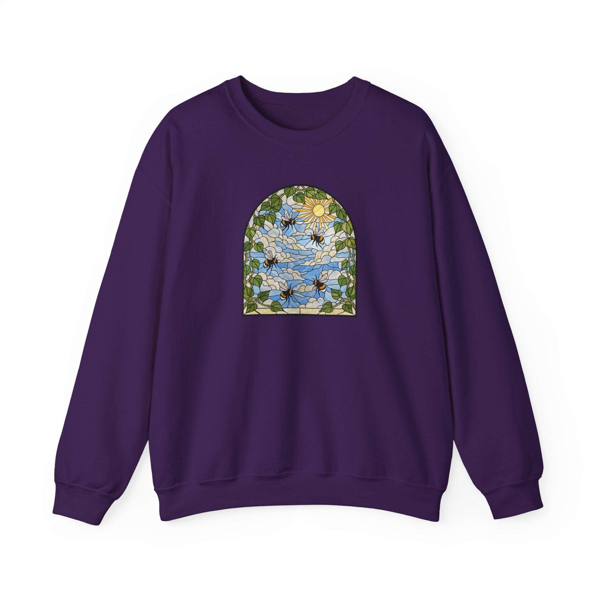 Stained Glass Bumblebee Crewneck Sweatshirt | Arched Vintage Window Pullover