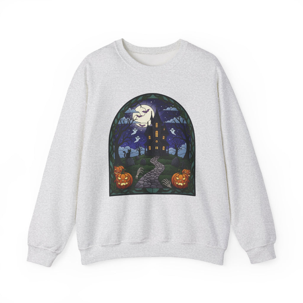 Haunted House Halloween Sweatshirt | Moonlit Spooky Crewneck