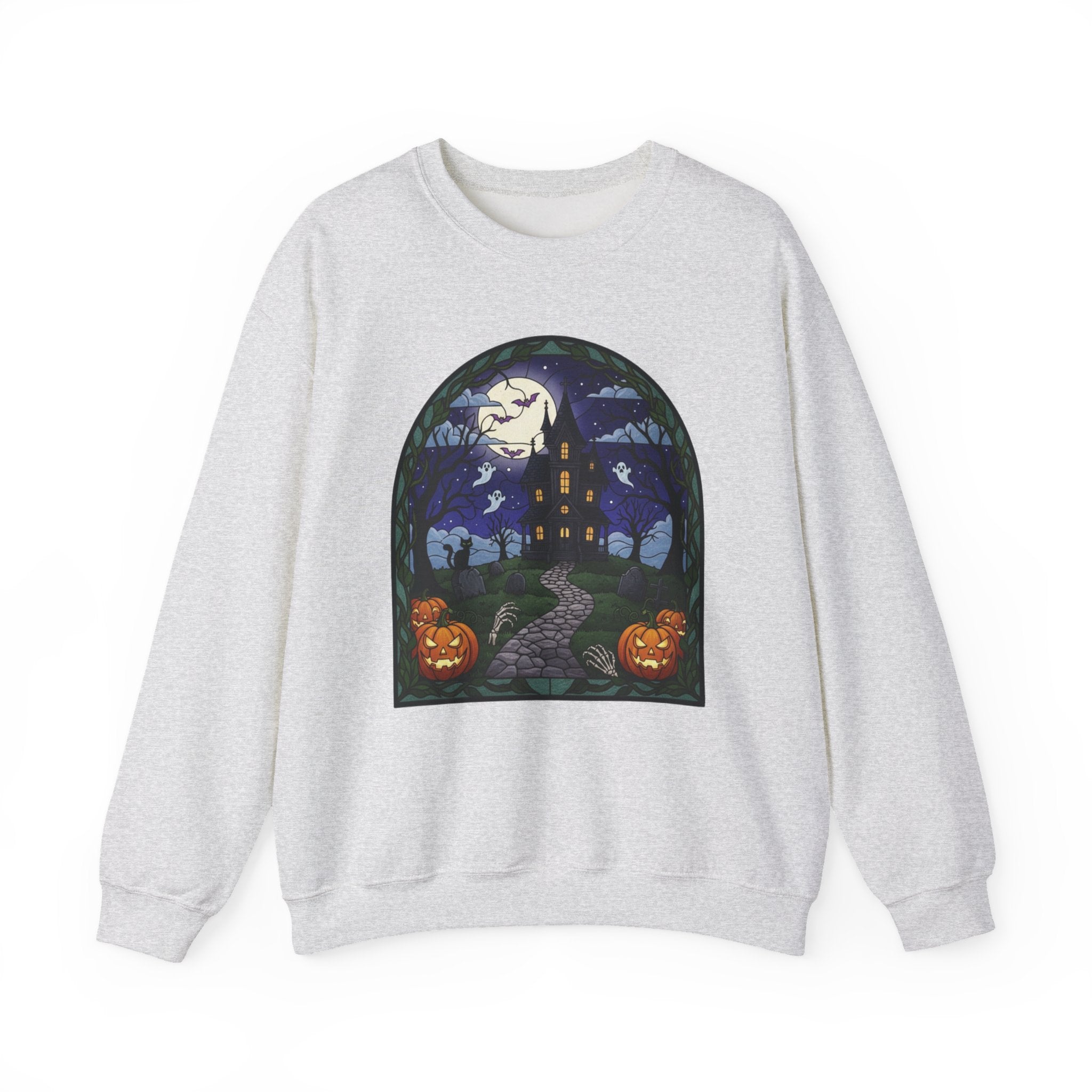 Haunted House Halloween Sweatshirt | Moonlit Spooky Crewneck