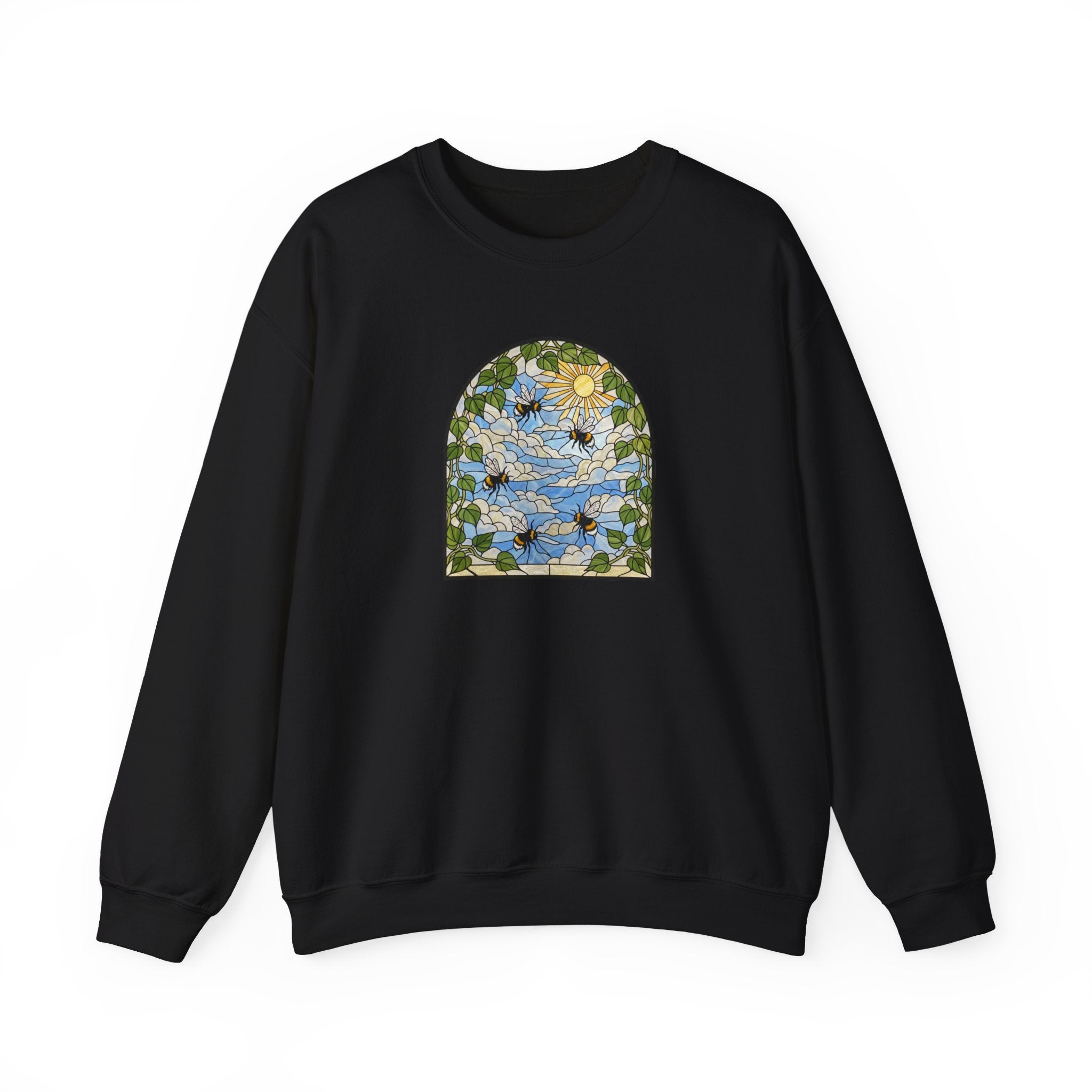 Stained Glass Bumblebee Crewneck Sweatshirt | Arched Vintage Window Pullover