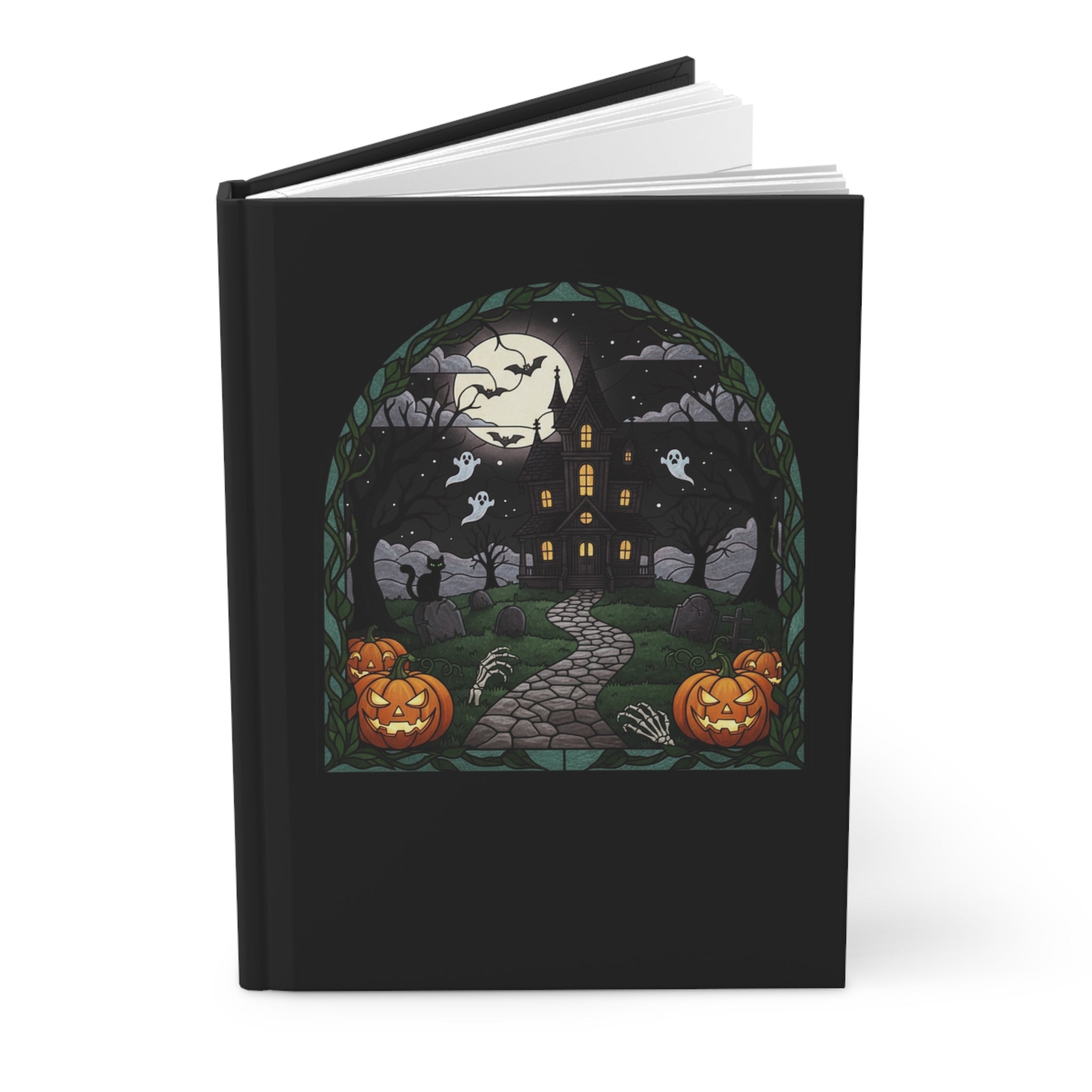 Haunted House Hardcover Journal | Halloween Stained Glass Notebook