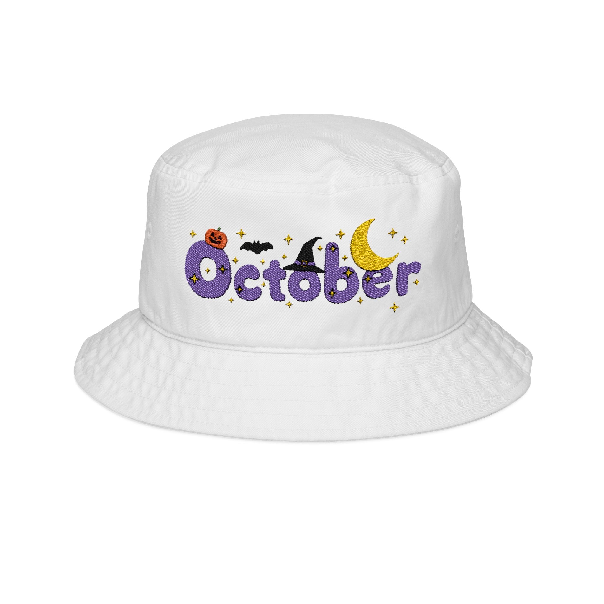 October Embroidered Bucket Hat | Halloween Pumpkin & Moon Fall Hat