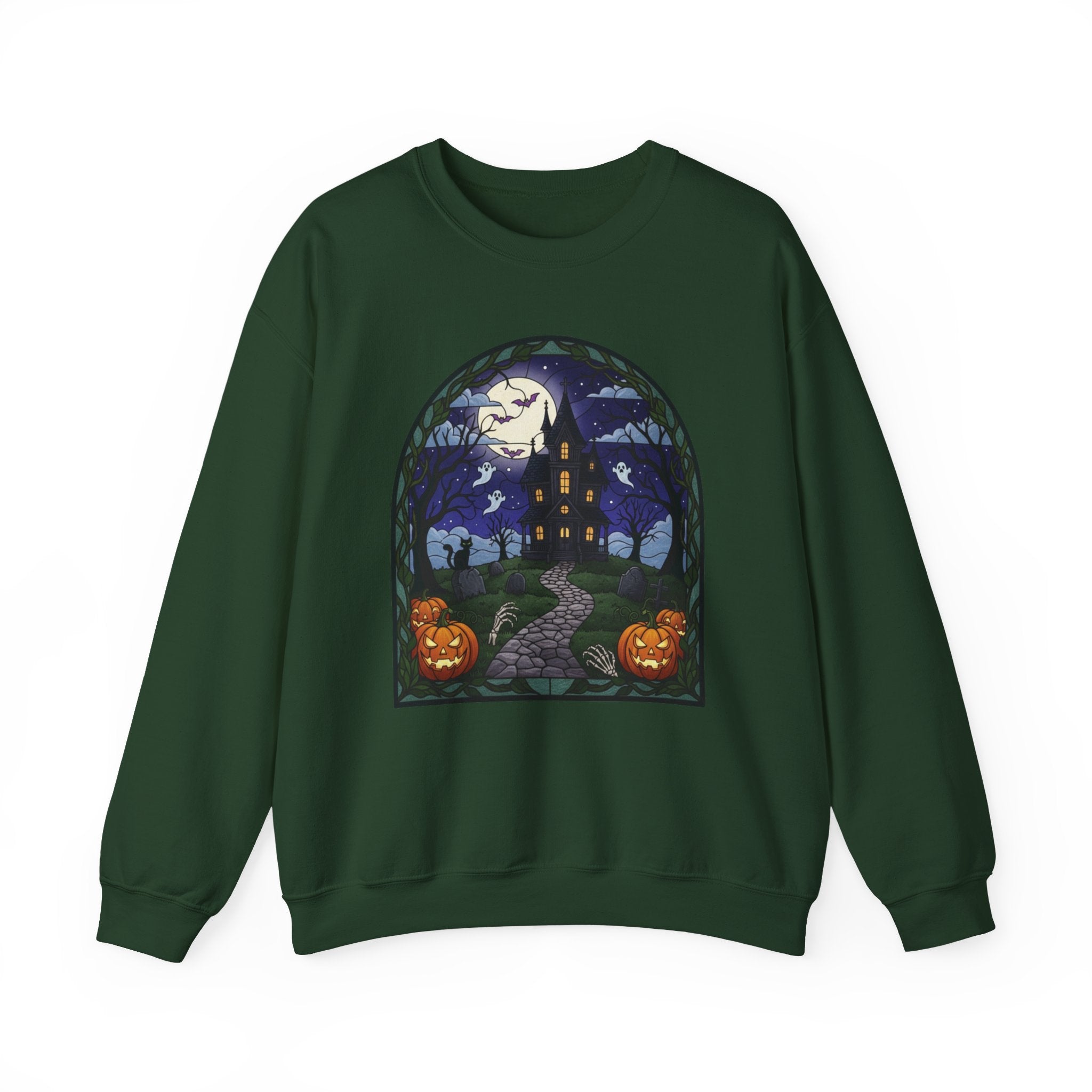 Haunted House Halloween Sweatshirt | Moonlit Spooky Crewneck