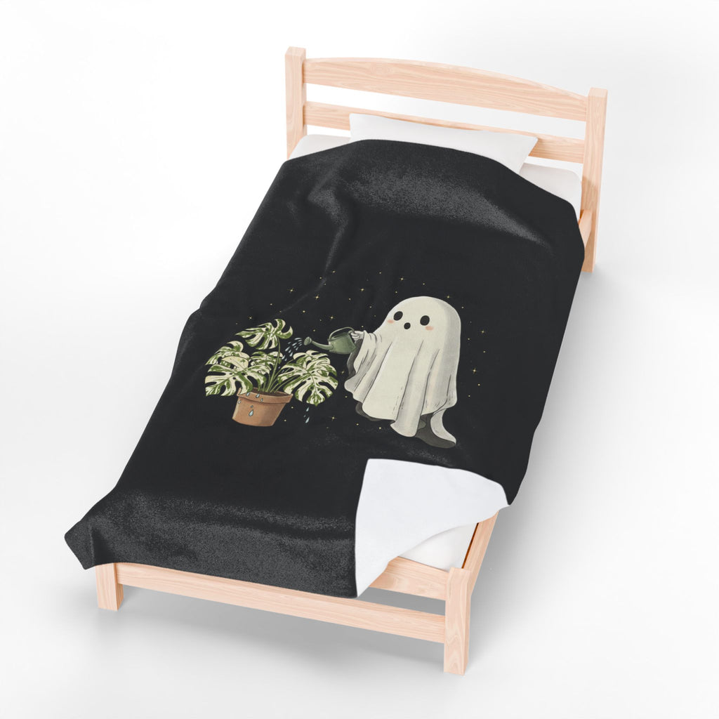Ghostly Plant Care Velveteen Plush Blanket | Cute Halloween Throw for Plant Lovers