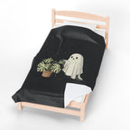 Ghostly Plant Care Velveteen Plush Blanket | Cute Halloween Throw for Plant Lovers