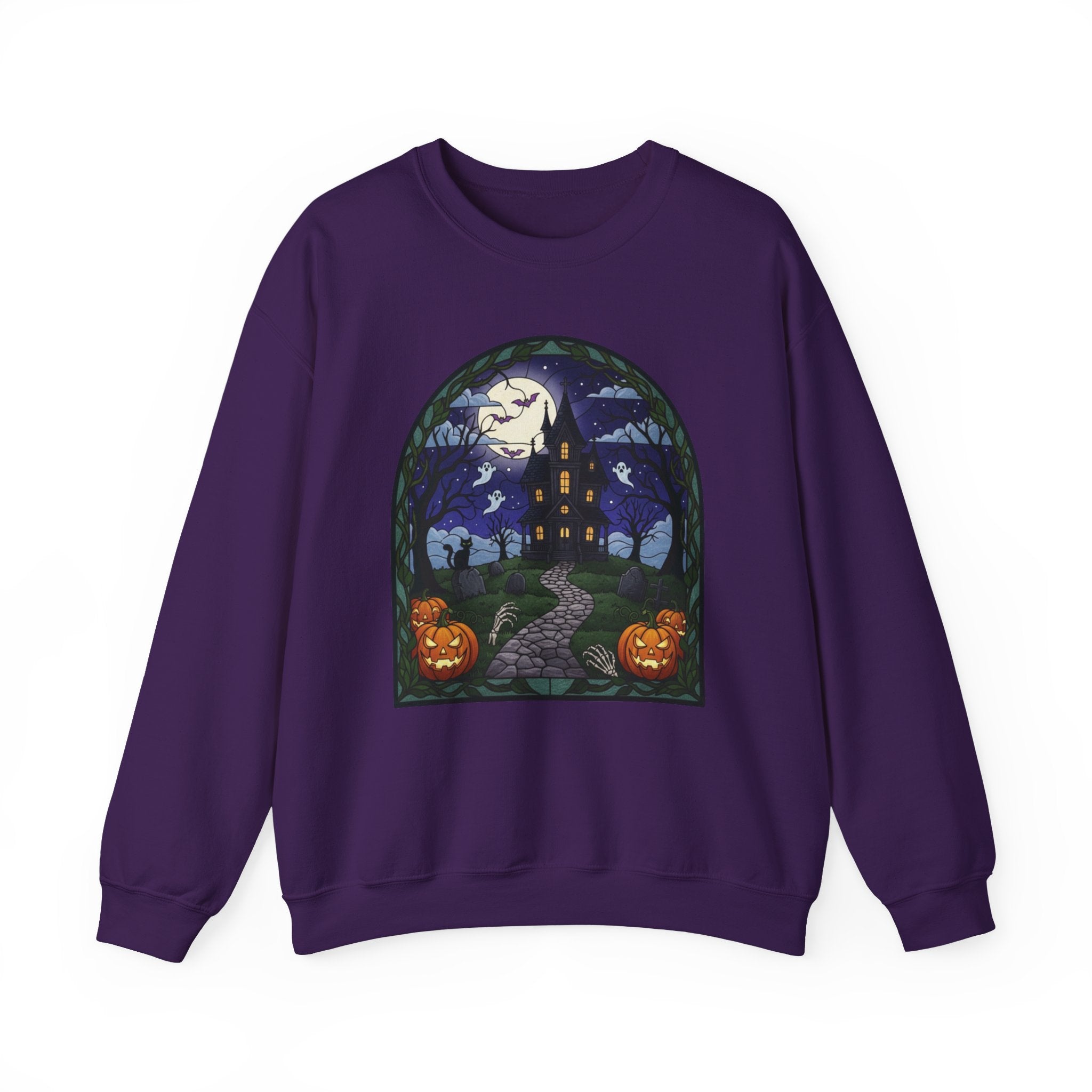 Haunted House Halloween Sweatshirt | Moonlit Spooky Crewneck