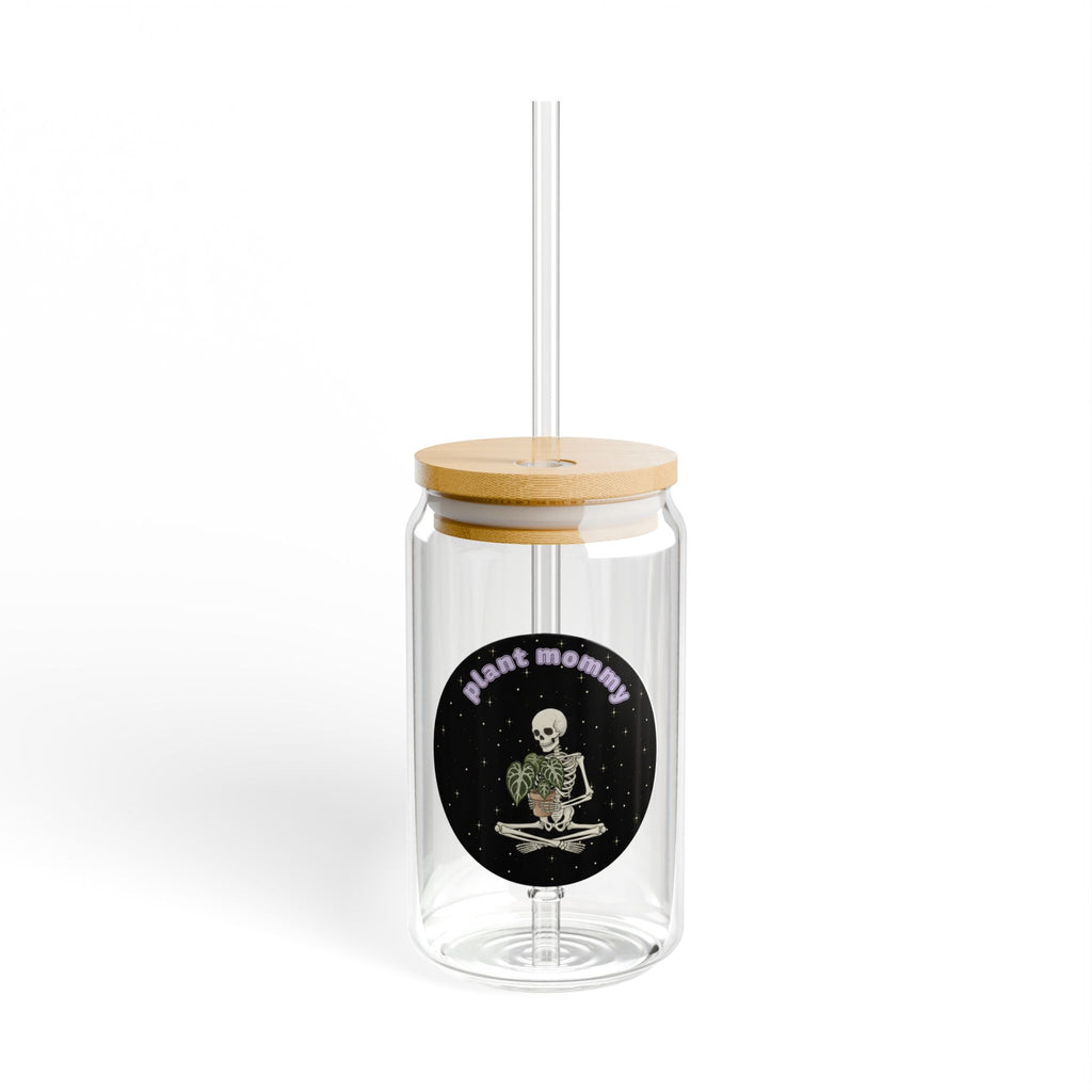 Plant Mommy Sipper Glass Plant Lover Tumbler | 16oz Eco Bamboo Lid Tumbler with Plastic Straw