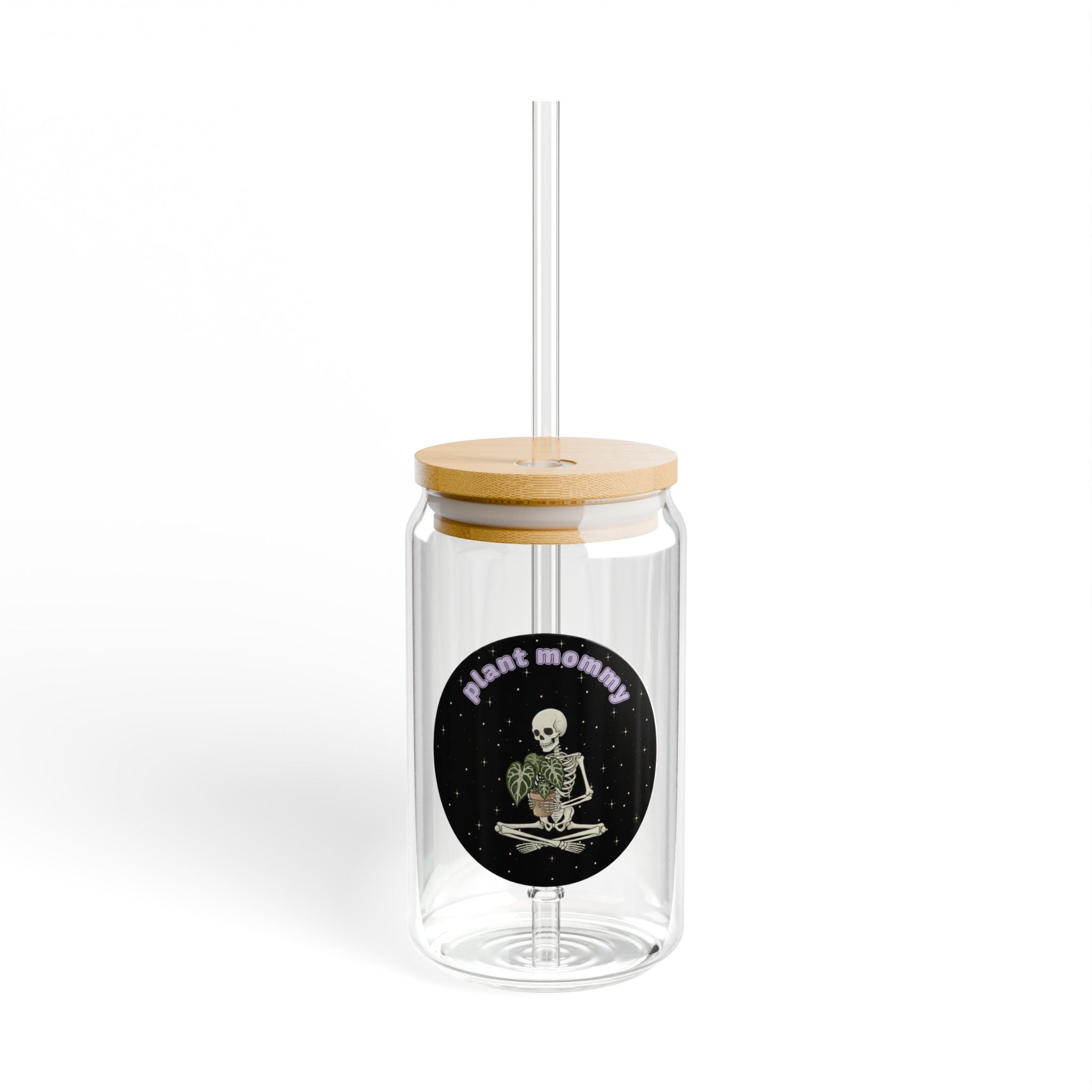 Plant Mommy Sipper Glass Plant Lover Tumbler | 16oz Eco Bamboo Lid Tumbler with Plastic Straw