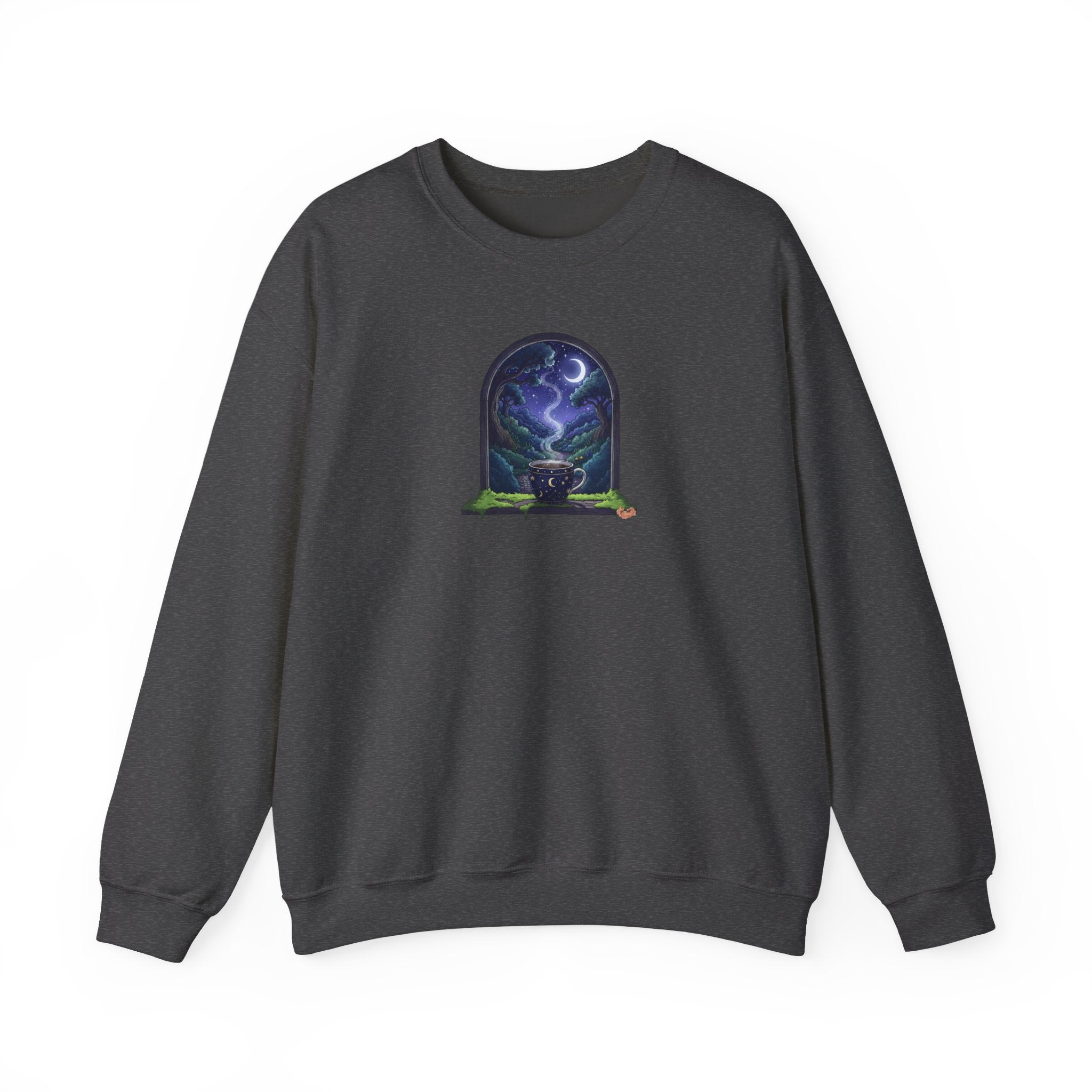 Mystic Night Crewneck Sweatshirt | Coffee with Forest View Pullover